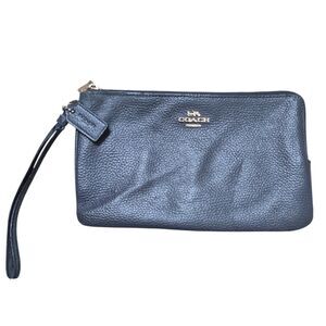 Coach Black Pebbled Leather Wristlet Double Zip Closure
